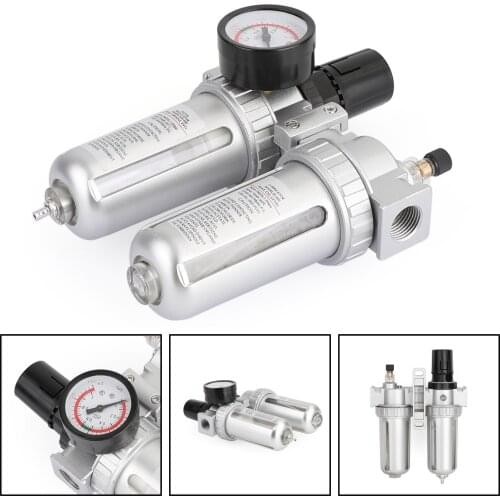 Areyourshop 1/2"in Air Compressor Filter Oil Water Separator Trap Tools With Regulator Gauge