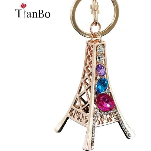 Lovely Eiffel Tower Keyring Rhinestone Crystal Charm Pendant Puse Bag Car Key Chain Girl Friend Mother Daughter Gift