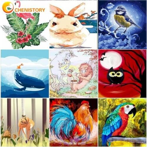 CHENISTORY Frame DIY Oil Coloring By Numbers Cartoon Animal Handmade Art Painting By Numbers Kit Drawing Canvas Hobby Decor Gift