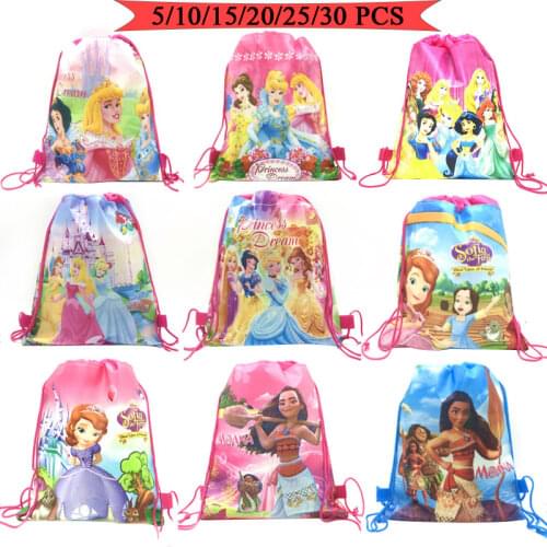 Disney Snow White Princess Theme Happy Birthday Kids Girl Drawstring Gifts Bag Non-Woven Fabric Party Decoration Backpack Bags