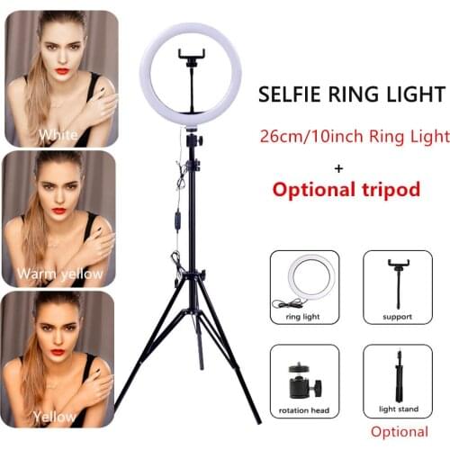 Dimmable LED Selfie Ring Light with Tripod USB Selfie Light Ring Lamp Big Photography Ringlight with Stand for Cell Phone Studio