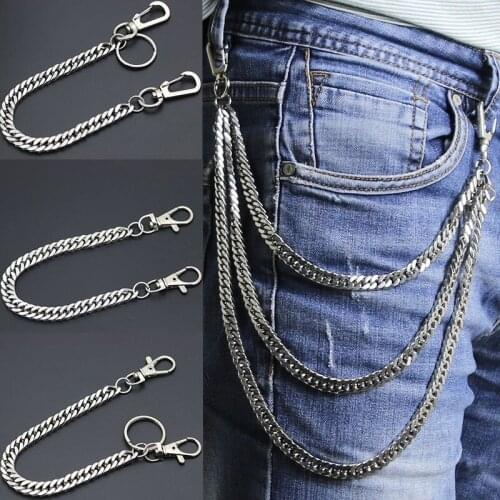 Diy Stainless Steel Long Metal Wallet Chain Leash Pant Jean Keychain Ring Clip Mens Hip Hop Flat Necklace Jewelry