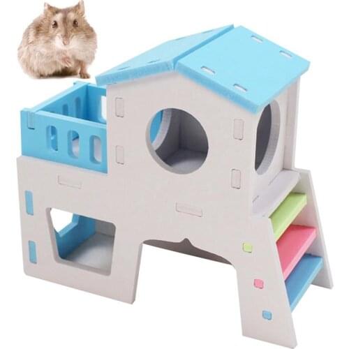 Pet Hamster Hideout House Double Layer Fun Hamsters House Toy For Small Animals Rodent Gerbil Sport Ferret Play Huts With Stairs