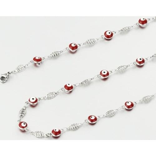 Enamel Turkish Evil Eyes Beads Chain Necklaces Stainless Steel Red Color Beaded Chains Necklace for Women Female Jewelry Gifts