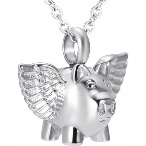 IJD9732 Flying pig Memorial Pendant Pets Stainless Steel Keepsake Funeral Casket Ashes Holder Keepsake Urn Cremation Necklace