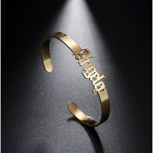 Skyrim Customized Name Bangle Bracelet Custom Personalized Letter Cuff Bangles Gold Color Stainless Steel Jewelry Gift for Women