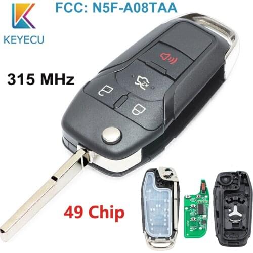 KEYECU 4 Buttons 315MHz 49 Chip HU101 Keyless Entry Flip Remote Key For Ford Fusion 2013 2014 2015 2016 2017 FCC ID: N5F-A08TAA