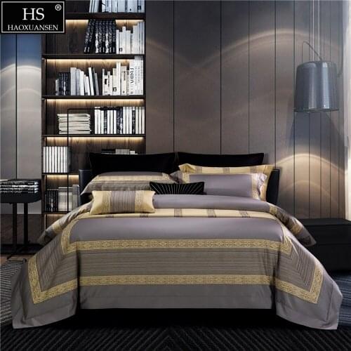 Grey Fabric Delicate Baroque Design 4Pcs Yarn Dyed Jacquard Bedding Sets Bed Linens King Size Duvet Cover Pillowcase Bedsheet