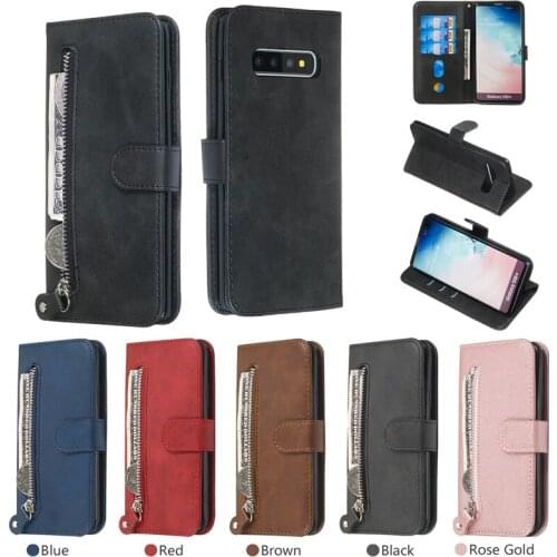 Leather Wallet Case for Samsung Galaxy S9 S10 S20 Ultra Note 8 9 10 20 Plus Zipper Card Slots Flip Magnetic Stand Covers Coque