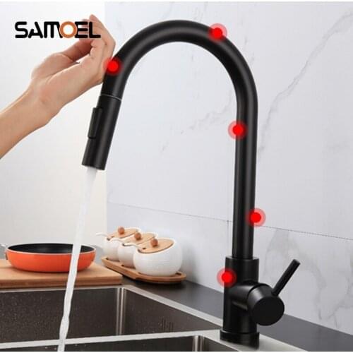 Smart Black Pull out Sensor Kitchen Faucet Stainless steel Induction Mixed Tap Touch Control Sink Tap B3445