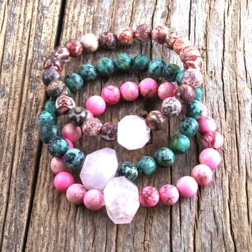 RH Fashion Boho Jewelry 8mm Natural Stone Beads Pink Charm Bracele Women Gift Bracelets & Bangles DropShippers