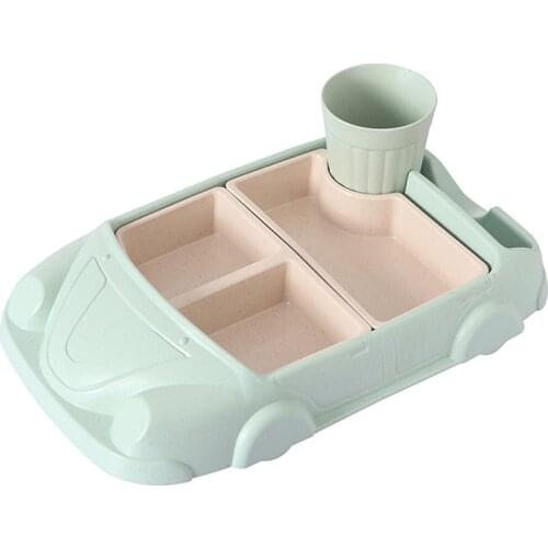 Cartoon Car Baby Dishes Set Bamboo Fiber Tableware Plate Cup Tray Sub-grid Children Training Dinnerware Creative Kids Gift