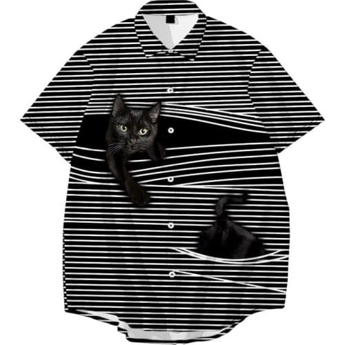 3D animal cat stripe Printed Short lapel Summer high quality Mens Hawaiian ShirtSleeve Big Size Hawaii Men Beach Floral Shirts