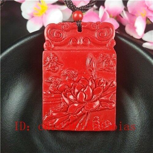 Natural Red Organic Cinnabar Stone Lovebirds Pendant Necklace Fashion Charm Jewellery Mandarin Duck Amulet Gifts for Women Men