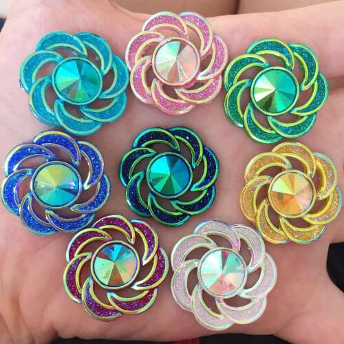 New 6pcs AB Resin Hollow Out 25mm Flower Flatback Rhinestone Wedding DIY Resin Ornaments R84