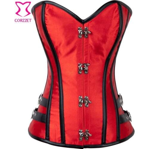New Red Satin Gothic Corset Overbust Steampunk Clothing Korsett For Women Sexy Corsets And Bustiers Plus Size Burlesque Costumes