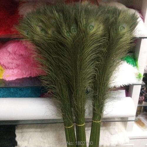 Wholesale ! 200pcs beautiful 32-34 inch / 80-85 cm Army Green Peacock feather celebration wedding stage decoration