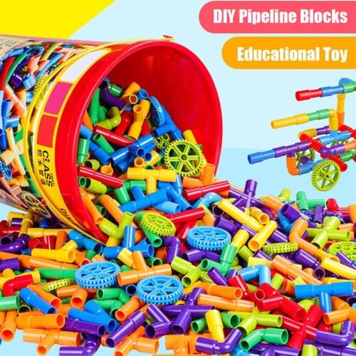 Plastic Pipeline Tunnel Blocks Toys For Children DIY Assembling Water Pipe Blocks Creative Bricks Educational Toy For Kids