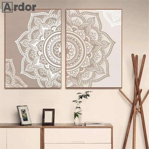 Zen Yoga Poster Mandala Floral Canvas Painting Beige Neutral Colors Boho Wall Art Print Pictures Living Room Home Interior Decor