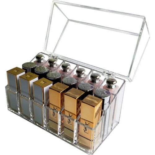 Clear Acrylic 12/18 grids Lipstick Box Plastic Covered Nail Polish Rack Lipstick Cosmetic Holder Dustproof Box