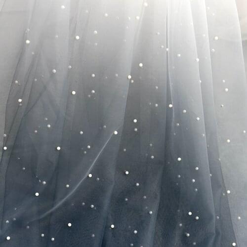 Grey blue nail, pearl gauze, graded fabric, soft fabric, gradual change, wedding dress material, clothing, transparent cloth