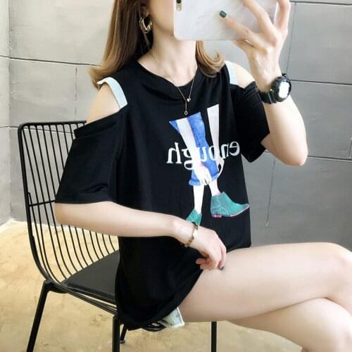 Comfortable and Versatile Short Sleeve T-shirt for Womens Fashion and Loose Net Red Harbor Style Simple Off The Shoulder Summer