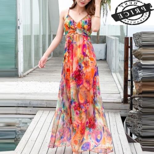 Summer Dress Sexy Women 100% Real Silk Maxi Dresses Boho Beach Evening Party Dresses Ladies Strapless Floral Vestido 2020