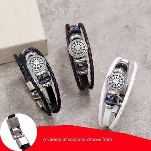 Vintage hand-woven leather bracelet women beaded leather bracelet mens hip hop hand rope jewelry