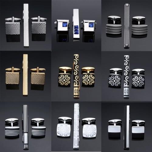 DY New high-end brand of high quality laser carved gold silvery black enamel crystal Cufflinks tie clip set free shipping