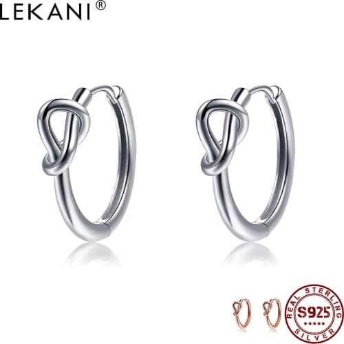 LEKANI Romantic Heart Knot Hoop Earrings For Women Genuine 925 Sterling Silver Simple Circle Small Earring Handmade Jewelry