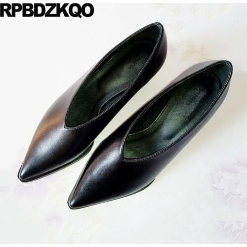 Black 2018 Top Quality Pointed Toe Big Size Thick Beige Medium Heels Runway 4 34 Women Fashion Summer Shoes 33 Vintage Block