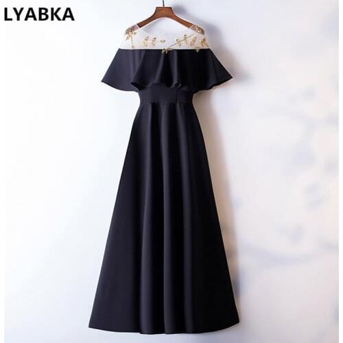 Black Evening Dress Abendkleider 2020 Robe De Soiree Scoop Neck A-line Evening Dresses Long Dress Lace-up Back Robe De Soiree