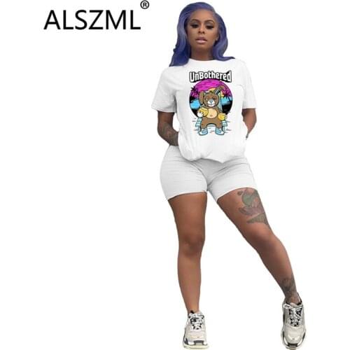 2020 women fashion suit plain sports cartoon design leisure sports home suit summer women set outfits