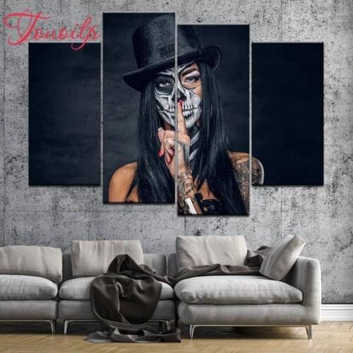 4pcs/set 5d Diamond Painting Cross Stitch Pattern Skull Girls 5d diy Diamond Embroidery Mosaic Full Drill Home Decor DIYPainting