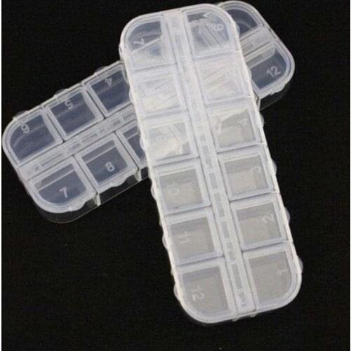 Clear Jewelry Rhinestones Box (5 Pack) Bead Storage Organizer, 12 Compartments Each