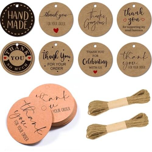 50pcs/Pack Kraft Paper Gift Tags Hand Made Labels for Wedding Party Decoration Hang Paper Gift Cookies Display Packing Label