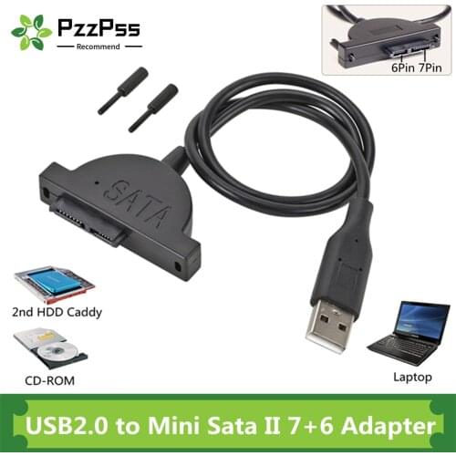 PzzPss USB 2.0 to Mini Sata II 7+6 13Pin Adapter for Laptop CD/DVD ROM Slimline Drive Converter Cable Screws steady style 1PCS