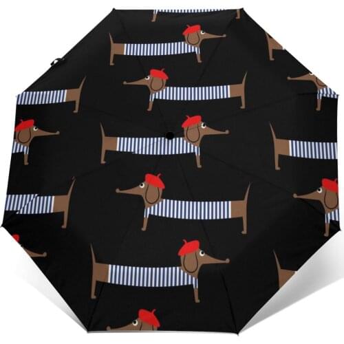 Automatic Umbrella Cartoon Parisian Dachshund three-fold umbrella women men rain umbrella