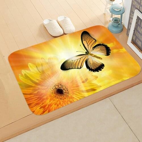 Sunflower Decorative Floor Mat Non-woven Fabric Non-slip Indoor Home Bathroom Kitchen Rug Plant Flower Print Doormat Floor Mat