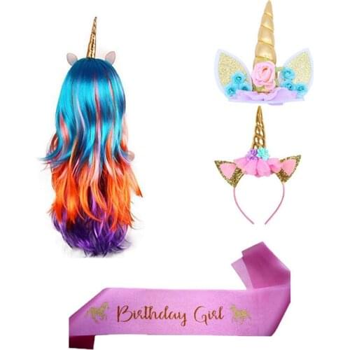 Girls Boys Birthday Unicorn Party Decor Rainbow Unicornio Wings Headband Kids Cosplay Supplies Boy Girls Baby Shower Decorations