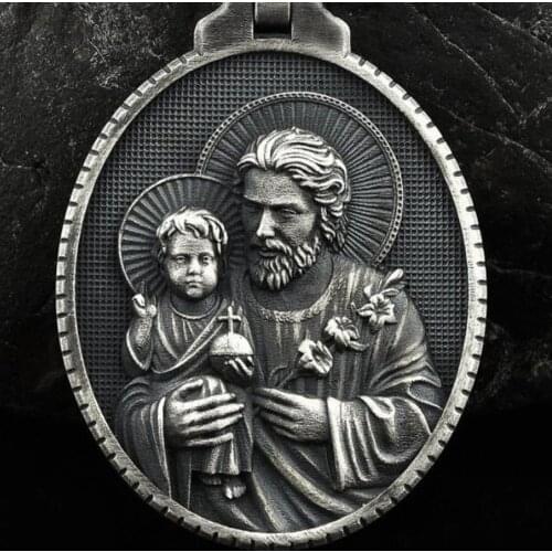 Pure tin Religion Christian Joseph Hug Jesus Retro Style Saint Joseph Pendant Necklace Catholic Pendants Necklace For Women Men