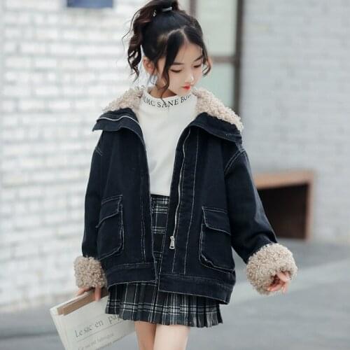 Girls Plus- Down Denim Jacket Autumn / Winter New Children 's Clothing In Thick Cotton Baby Coats