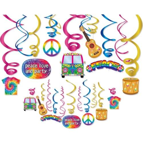 Carnival Tie Dye Peace and Love Theme Party Decorations Wall Ceiling Hanging Swirls Spirals Kids Birthday Party Favors Supplies