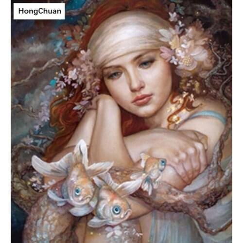 Fish "Pretty Girl" 5D DIY Square/Round Diamond Painting Mosaic Cross Stitch Handicraft Home Decoration Mural Gift Quick Delivery