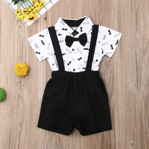 0-24M Baby Boys Clothes Set Glasses Moustache Print Shirt Sleeve Baby Rompers Black Overall Baby Boys Set Newborn Clothes Outfit