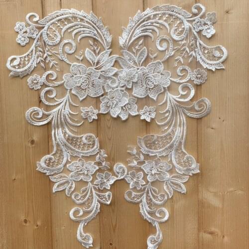 European Style Sequined Embroidery Lace DIY Patch Applique Accessories for Wedding Dress Neckline