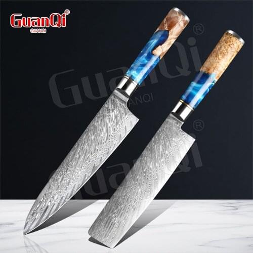 Resin Handle Kitchen Knives Professional Damascus Steel Chef Knife Stainless Steel Cutter Razor Sharp Slicer Meat Chopping Knife