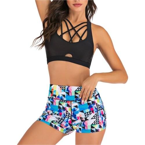 Summer Casual Printed Bikini Set Tank Shorts High Waist Padded Swimwear Women Swimsuit Biquini Bikinis Maillot De Bain Femme