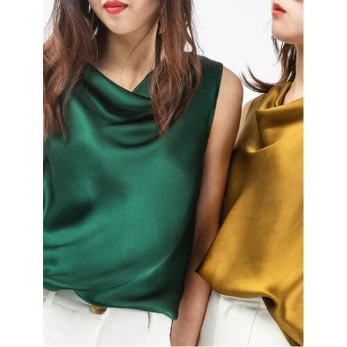 Mayabee 2021 Spring Satin Outer Wear Bottoming Silk Vest Suit With Womens Elegant Slim Waist Waistless Collar Sleeveless Top