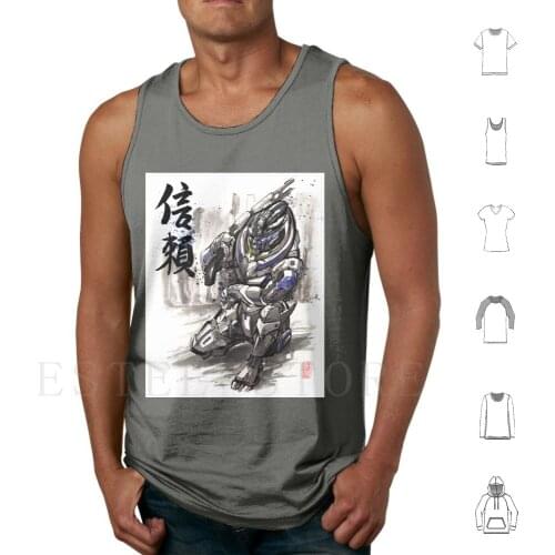 Mass Effect Garrus Sumie Style With Japanese Calligraphy Tank Tops Vest Sleeveless Mass Effect Japanese Calligraphy